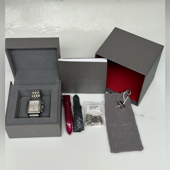 MICHELE Deco Diamond Chronograph Bracelet Watch with 3 straps, 33mm - Picture 4 of 16